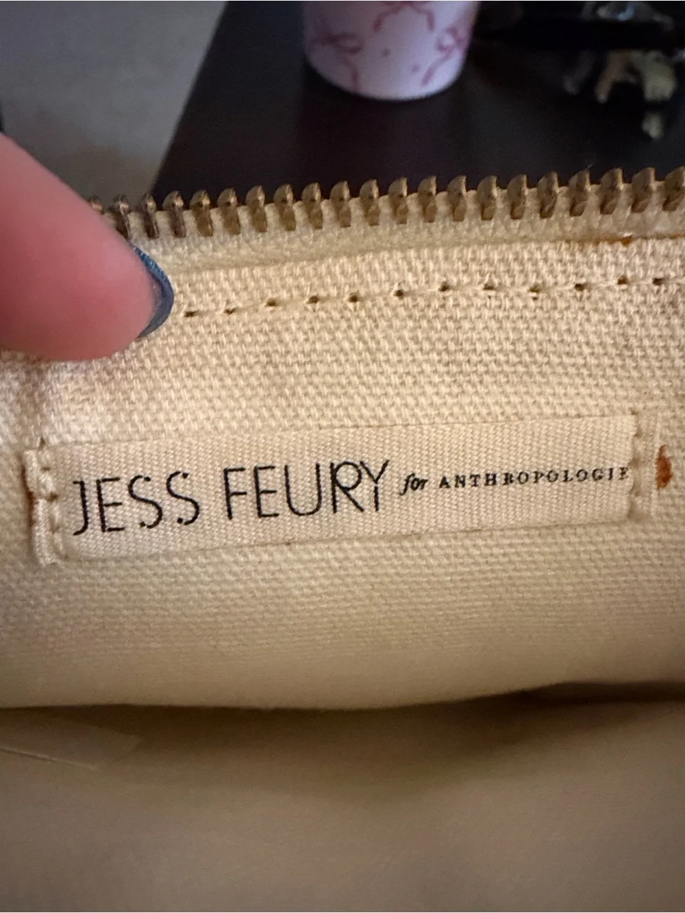 Anthropologie Woven Stripe Zip Pouch in Cream and Neutral Stripes